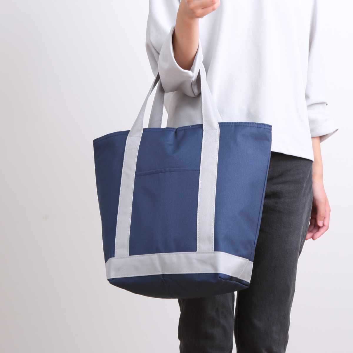 エコバッグ 保冷 14L トートバッグ ネイビー バイカラー ファスナー付き ( 折りたたみ マチ付き トート 保冷バッグ クーラーバッグ クーラートートバッグ コンパクト 保冷大容量 ファスナー 買い物 冷凍食品 男性 女性 )