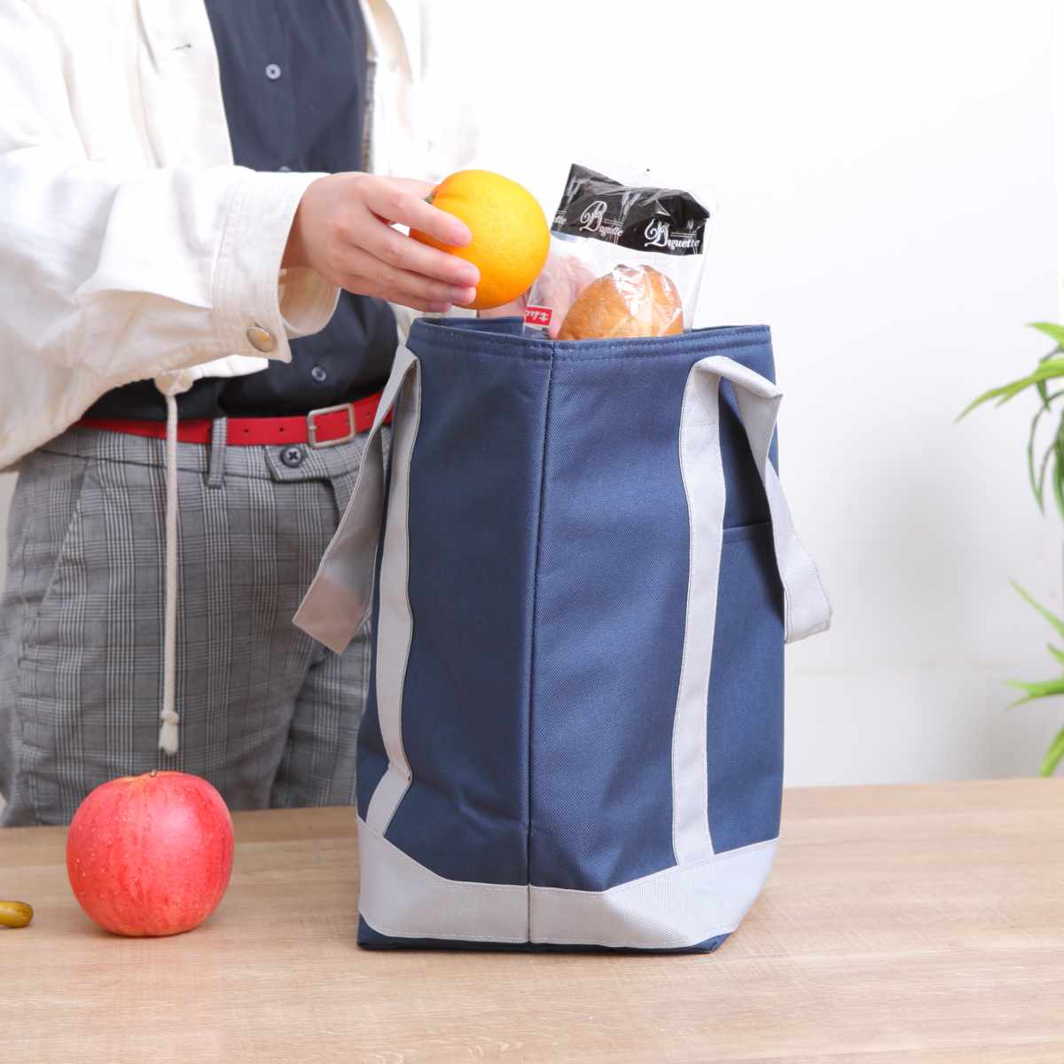 エコバッグ 保冷 14L トートバッグ ネイビー バイカラー ファスナー付き ( 折りたたみ マチ付き トート 保冷バッグ クーラーバッグ クーラートートバッグ コンパクト 保冷大容量 ファスナー 買い物 冷凍食品 男性 女性 )