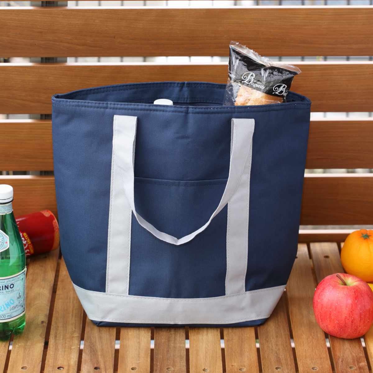 エコバッグ 保冷 14L トートバッグ ネイビー バイカラー ファスナー付き ( 折りたたみ マチ付き トート 保冷バッグ クーラーバッグ クーラートートバッグ コンパクト 保冷大容量 ファスナー 買い物 冷凍食品 男性 女性 )