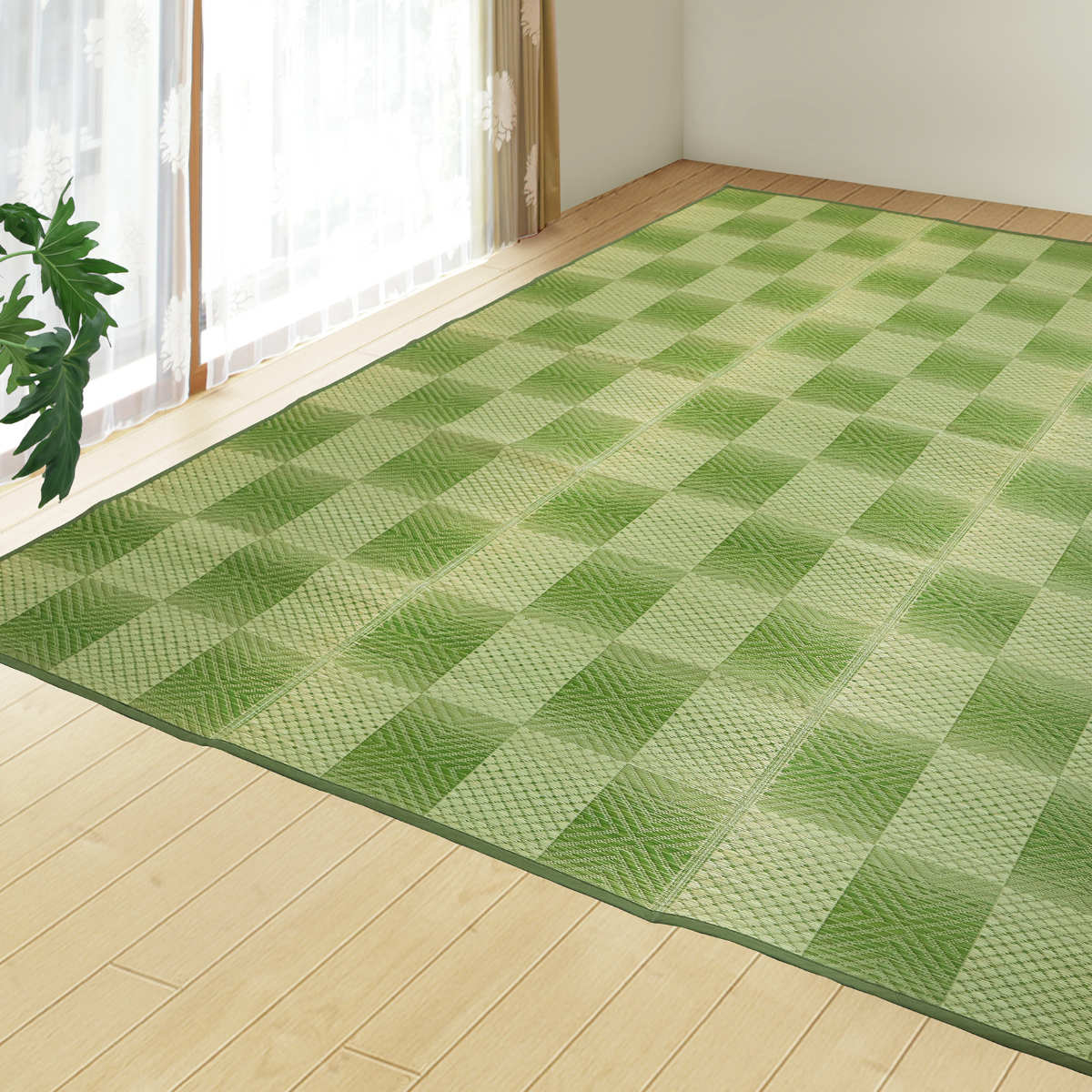 い草ラグ 江戸間 2畳 三条 174×174cm 紋織 花ござ ( い草マット い草カーペット カーペット ラグ ござ 天然素材 い草 抗菌力 防カビ性 消臭性 除湿 保湿 静音 静音性 防カビ 抗菌 空気清浄 リラックス マット ) 【ベージュ】 ベージュ