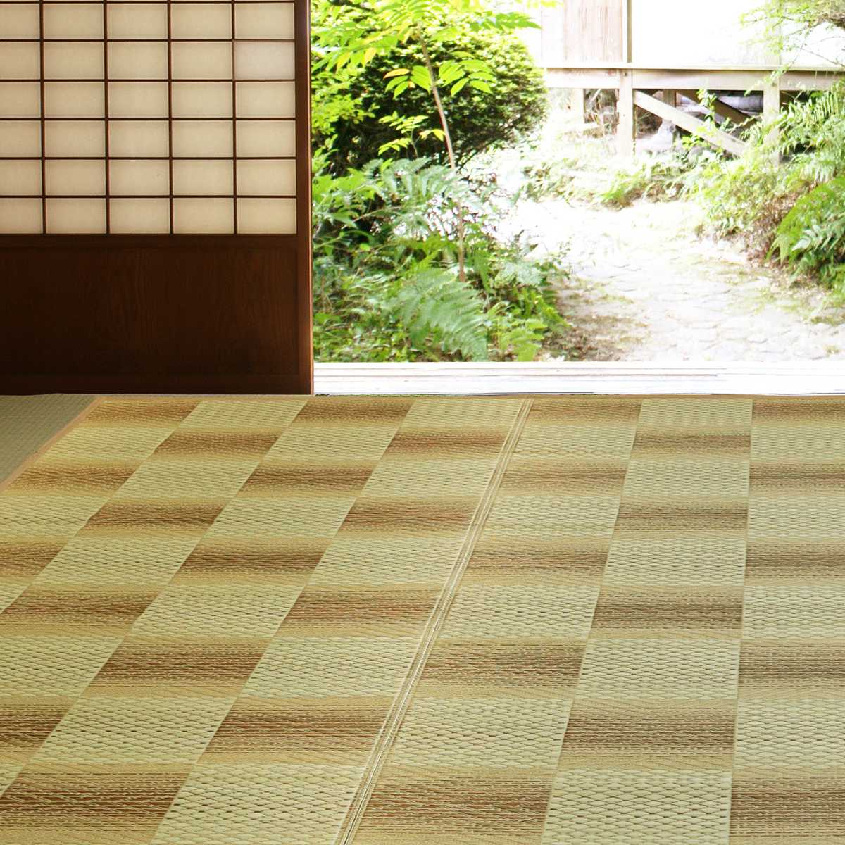 い草ラグ 江戸間 8畳 三条 348×348cm 紋織 花ござ ( い草マット い草カーペット カーペット ラグ ござ 天然素材 い草 抗菌力 防カビ性 消臭性 除湿 保湿 静音 静音性 防カビ 抗菌 空気清浄 リラックス マット ) 【グリーン】 グリーン