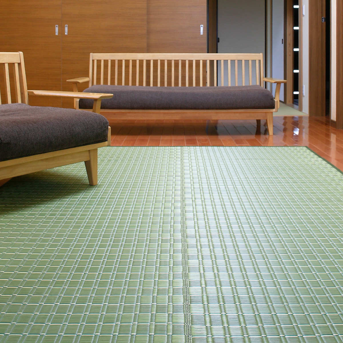 い草ラグ 室町 191×250cm 掛川織 花ござ ( い草マット い草カーペット カーペット ラグ ござ 天然素材 い草 抗菌力 防カビ性 消臭性 除湿 保湿 静音 静音性 防カビ 抗菌 空気清浄 リラックス マット ) 【グリーン】 グリーン