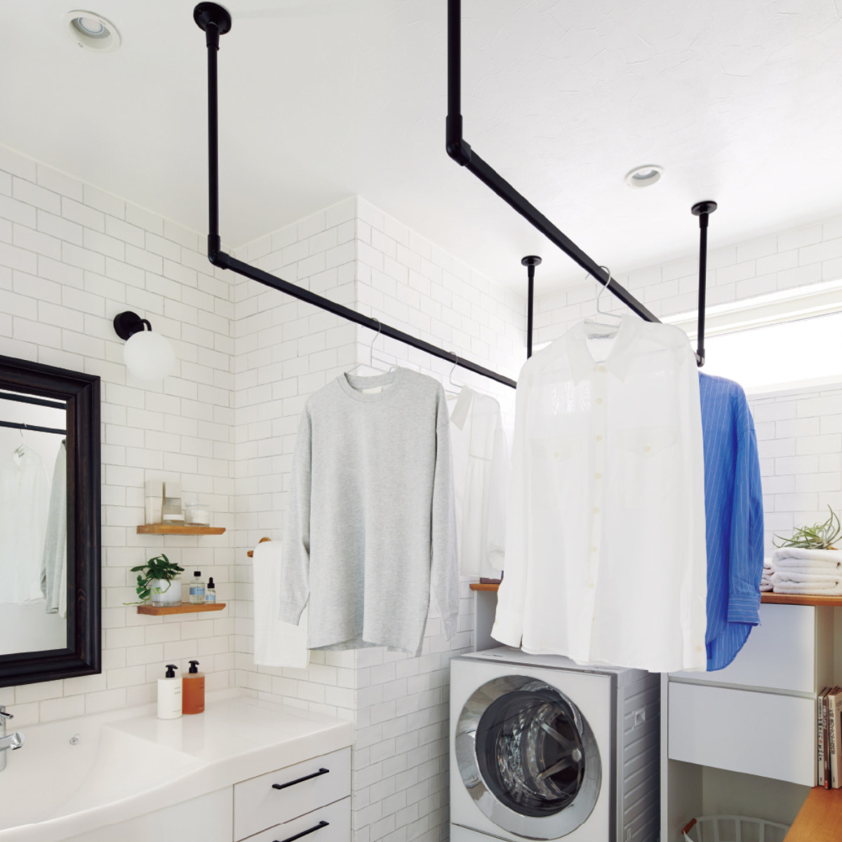 室内物干し TOSO 幅90×高さ60cm ハンギングバー アイアンバー ( ハンガーバー アイアン 物干し 幅90cm 天吊り ハンガーパイプ 室内干し おしゃれ ハンガーラック 洗濯物干し インテリア 衣類 収納 クローゼット ランドリー ) 【ブラック】 ブラック