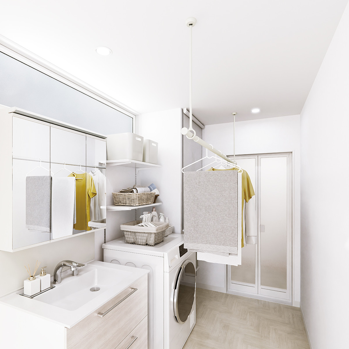 室内物干し ランドリーバー TOSO LB1セット Mサイズ 高さ60cm ( 室内物干しセット 物干し竿 吊り下げ物干し 吊り下げ 物干し ポール 竿 室内干し 天井 吊り下げ金具 竿セット コンパクト 収納 壁収納 シンプル ) 【ブラック】 ブラック