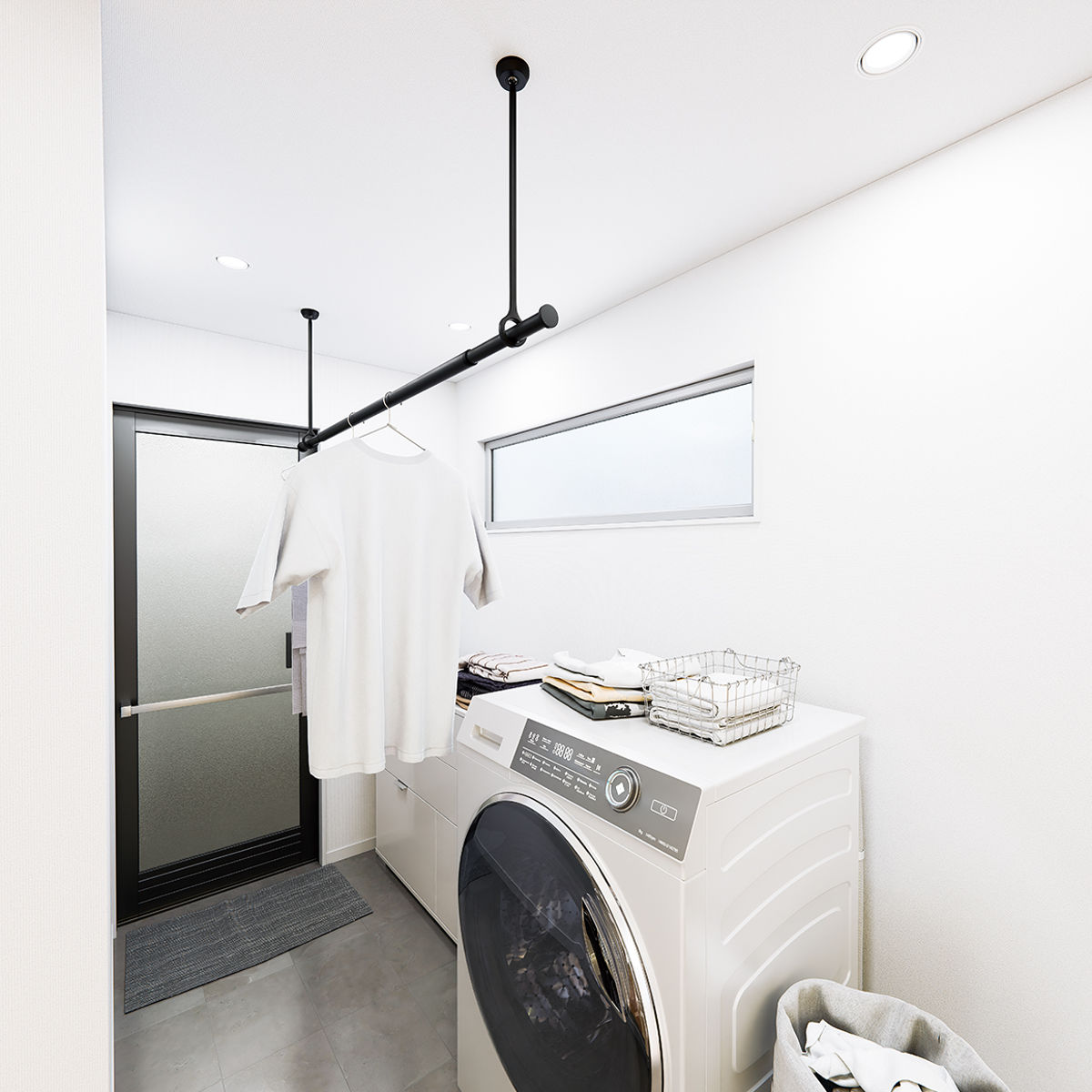 室内物干し 本体バーのみ ランドリーバー TOSO LB1 Mサイズ ( 物干し竿 本体バー 物干し 竿 伸縮 1本 竿のみ 145~234cm 室内干し 部屋干し 室内伸縮竿 コンパクト 収納 壁収納 インテリア デザイン性 オシャレ ) 【ブラック】 ブラック