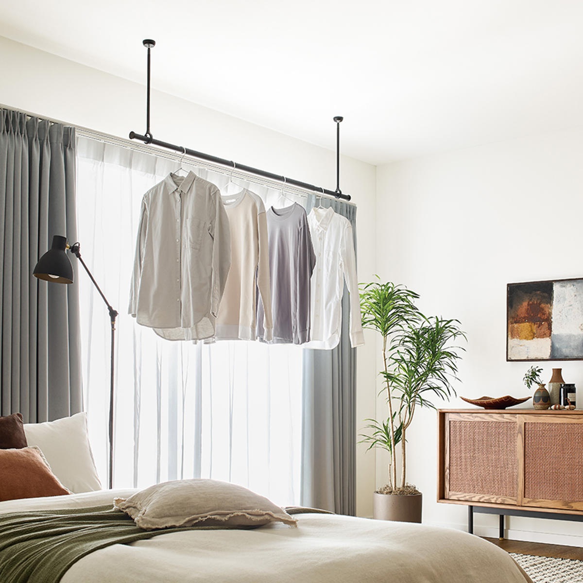 室内物干し 本体バーのみ ランドリーバー TOSO LB1 Mサイズ ( 物干し竿 本体バー 物干し 竿 伸縮 1本 竿のみ 145~234cm 室内干し 部屋干し 室内伸縮竿 コンパクト 収納 壁収納 インテリア デザイン性 オシャレ ) 【ブラック】 ブラック