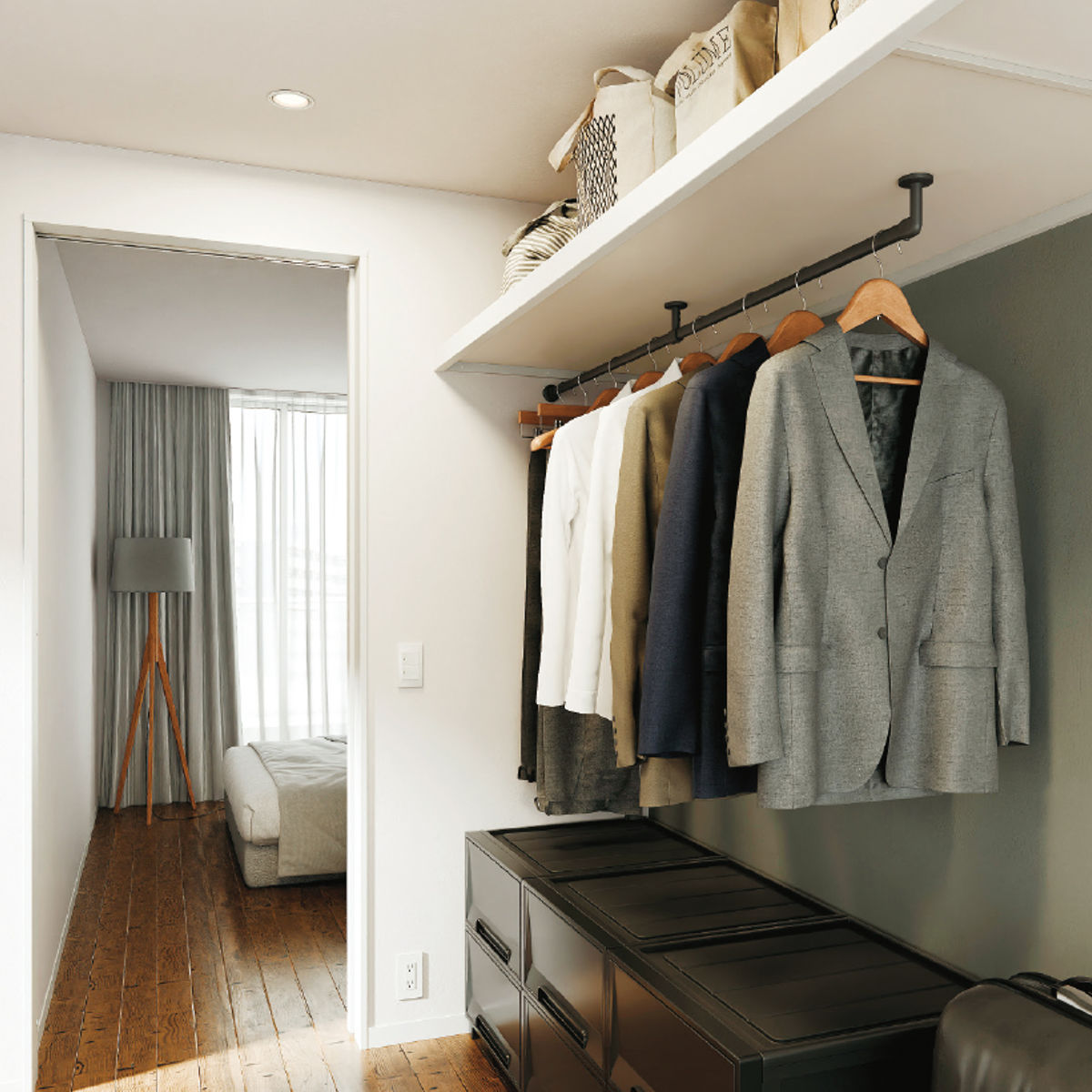 ハンギングバー H-3 天井付け Lタイプ セット 178cm×6cm TOSO ( 収納 専用 バー DIY 取付け 衣類収納 衣類 洋服 服 コート掛け クローゼット 玄関 ウォークインクローゼット ファミリークローゼット 天井 天井付 ちょいかけ ) 【ブラック】 ブラック