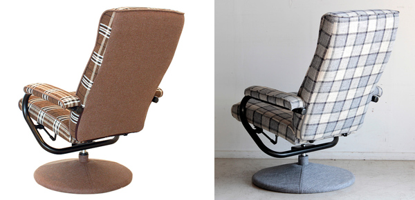 パーソナルチェア オットマン付き チェック柄 リクライニング 肘掛け