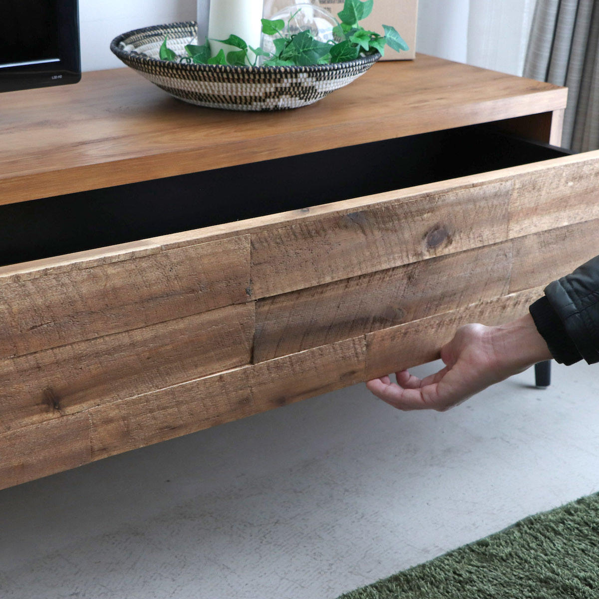 テレビ台 ローボード アカシア前板 ブロックデザイン レイバン 幅150cm ( テレビボード TV台 TVボード テレビラック 天然木 日本製 木製 アカシア 収納 リビング 棚 TV 家具 幅150 AVボード )