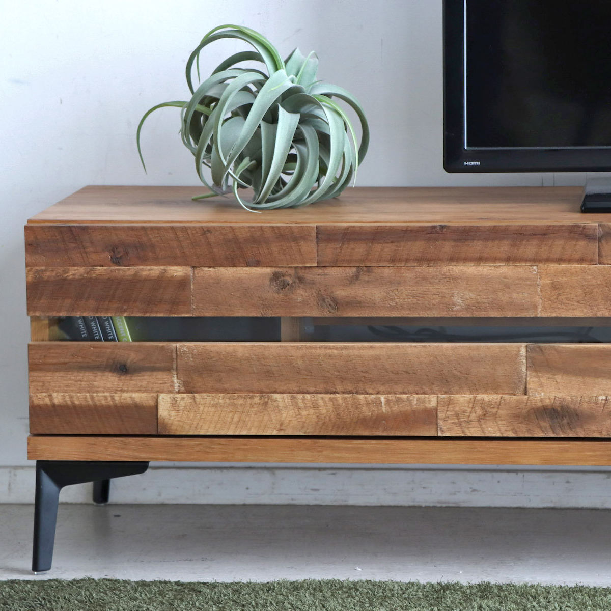 テレビ台 ローボード アカシア前板 ブロックデザイン レイバン 幅150cm ( テレビボード TV台 TVボード テレビラック 天然木 日本製 木製 アカシア 収納 リビング 棚 TV 家具 幅150 AVボード )