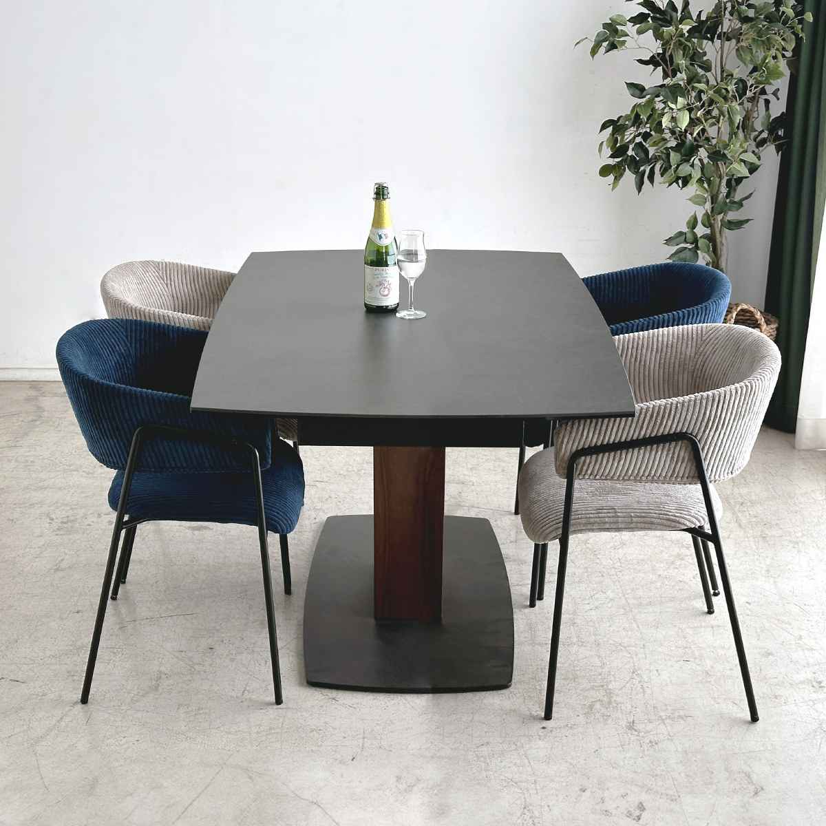 ダイニングチェア 座面高45cm コーデュロイ グリスチェア ( 肘付き ダイニング チェア アイアン脚 北欧 モダン シンプル スタイリッシュ ) 【ブルー】 ブルー