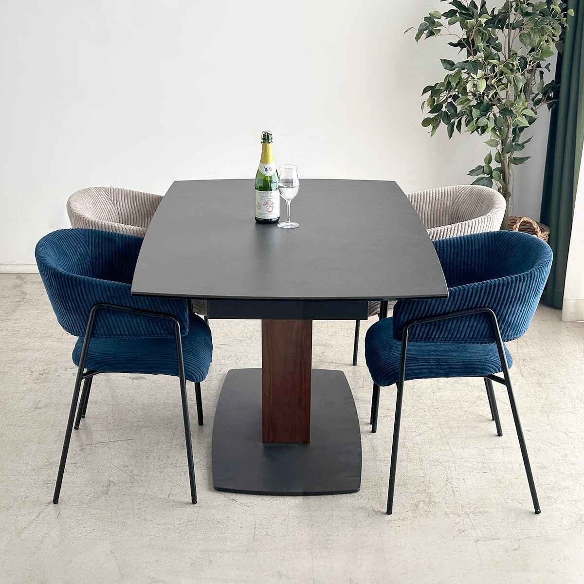 ダイニングチェア 座面高45cm コーデュロイ グリスチェア ( 肘付き ダイニング チェア アイアン脚 北欧 モダン シンプル スタイリッシュ ) 【ブルー】 ブルー