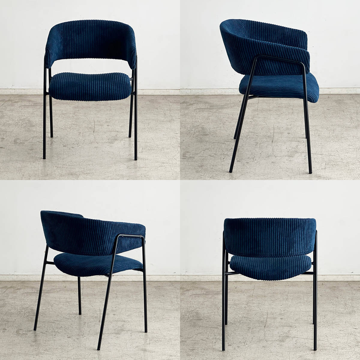 ダイニングチェア 座面高45cm コーデュロイ グリスチェア ( 肘付き ダイニング チェア アイアン脚 北欧 モダン シンプル スタイリッシュ ) 【ブルー】 ブルー