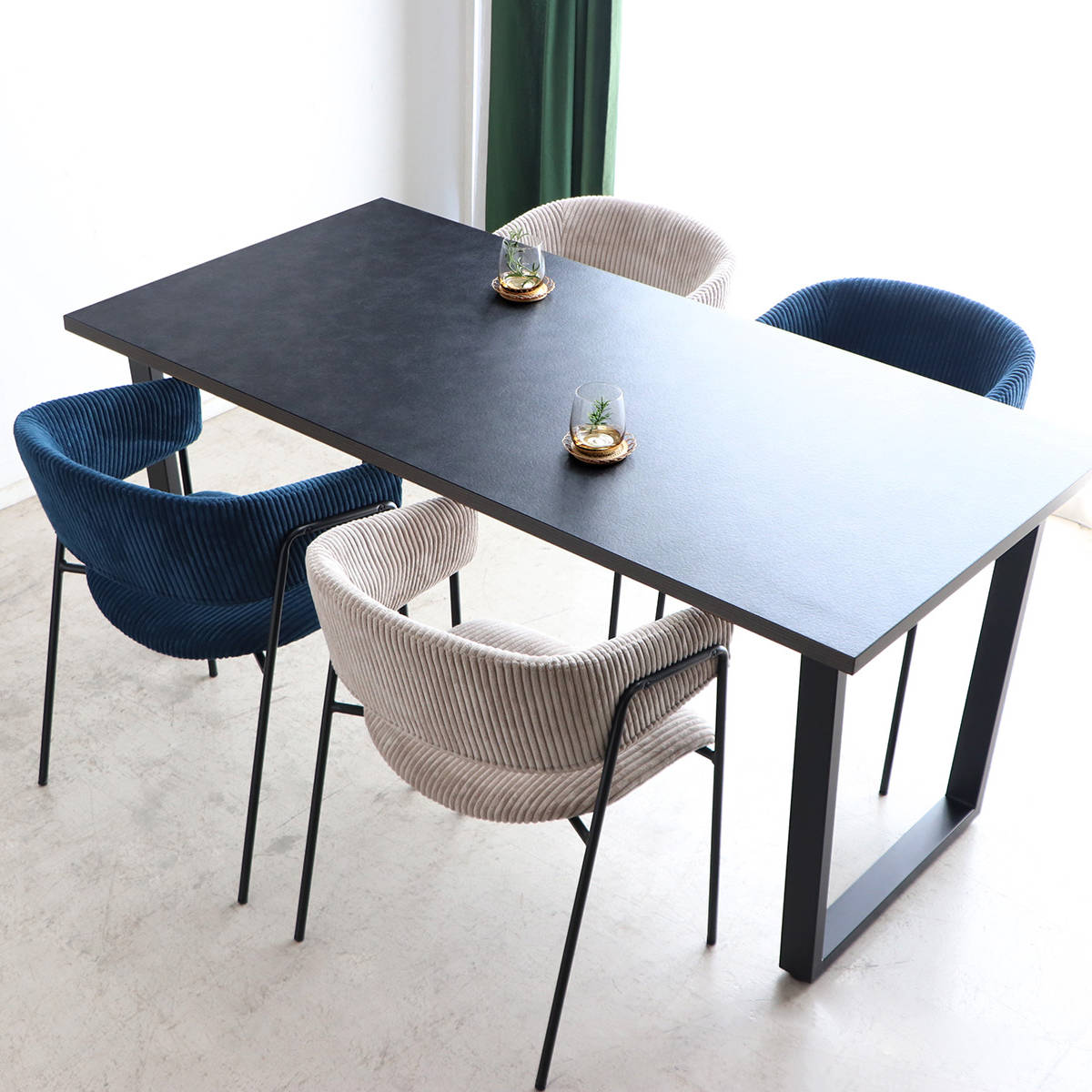 ダイニングチェア 座面高45cm コーデュロイ グリスチェア ( 肘付き ダイニング チェア アイアン脚 北欧 モダン シンプル スタイリッシュ ) 【ブルー】 ブルー