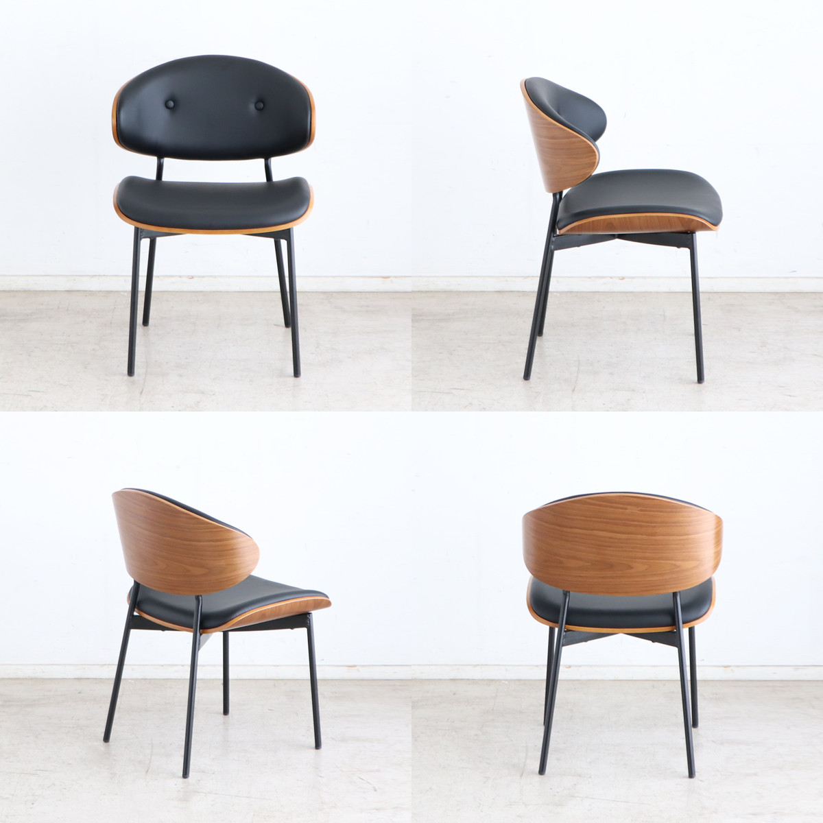 ダイニングチェア 座面高44cm ファブリック 合皮 キロ Dチェア ( 曲木 レザー調 ダイニング チェア 椅子 異素材 ビンテージ調 シンプル 高級感 ) 【ブラック】 ブラック