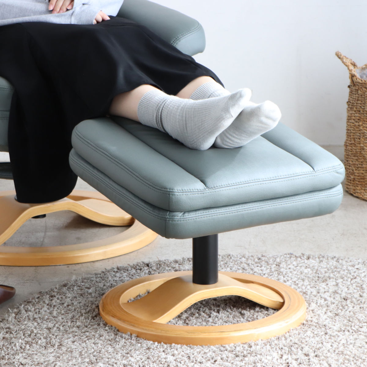 リビングチェア 座面高46cm パーソナルチェア アストラ ( チェア 1人掛け リクライニング 無段階 ヘッドレスト アームレスト オットマン 肘掛け ハイバック リラックス チェアー イス 椅子 いす 足置き リビング ) 【グリーン】 グリーン