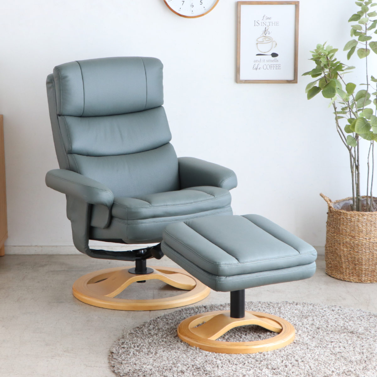 リビングチェア 座面高46cm パーソナルチェア アストラ ( チェア 1人掛け リクライニング 無段階 ヘッドレスト アームレスト オットマン 肘掛け ハイバック リラックス チェアー イス 椅子 いす 足置き リビング ) 【グリーン】 グリーン