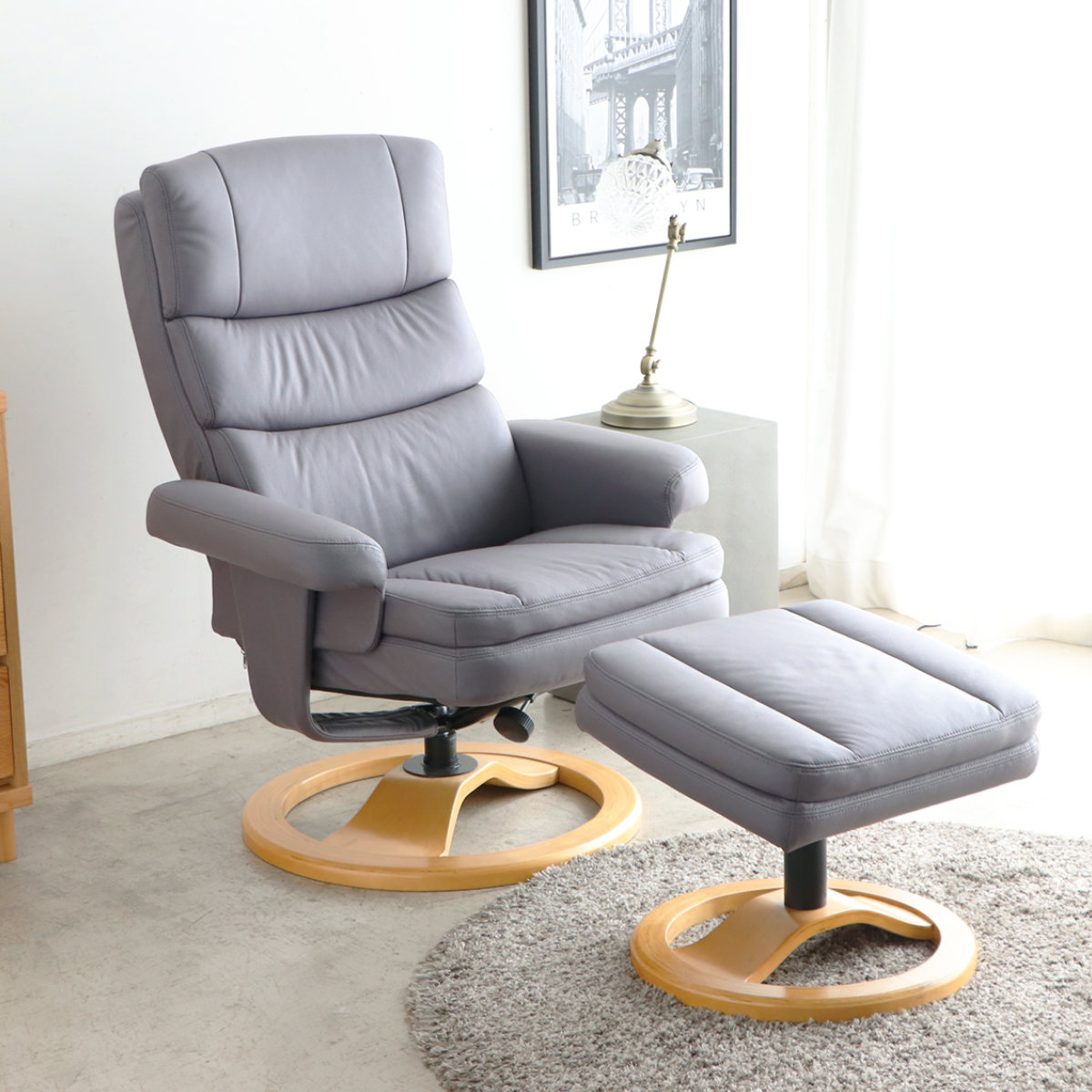 リビングチェア 座面高46cm パーソナルチェア アストラ ( チェア 1人掛け リクライニング 無段階 ヘッドレスト アームレスト オットマン 肘掛け ハイバック リラックス チェアー イス 椅子 いす 足置き リビング ) 【グリーン】 グリーン