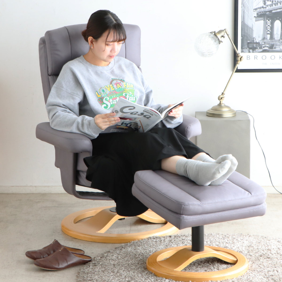 リビングチェア 座面高46cm パーソナルチェア アストラ ( チェア 1人掛け リクライニング 無段階 ヘッドレスト アームレスト オットマン 肘掛け ハイバック リラックス チェアー イス 椅子 いす 足置き リビング ) 【グリーン】 グリーン