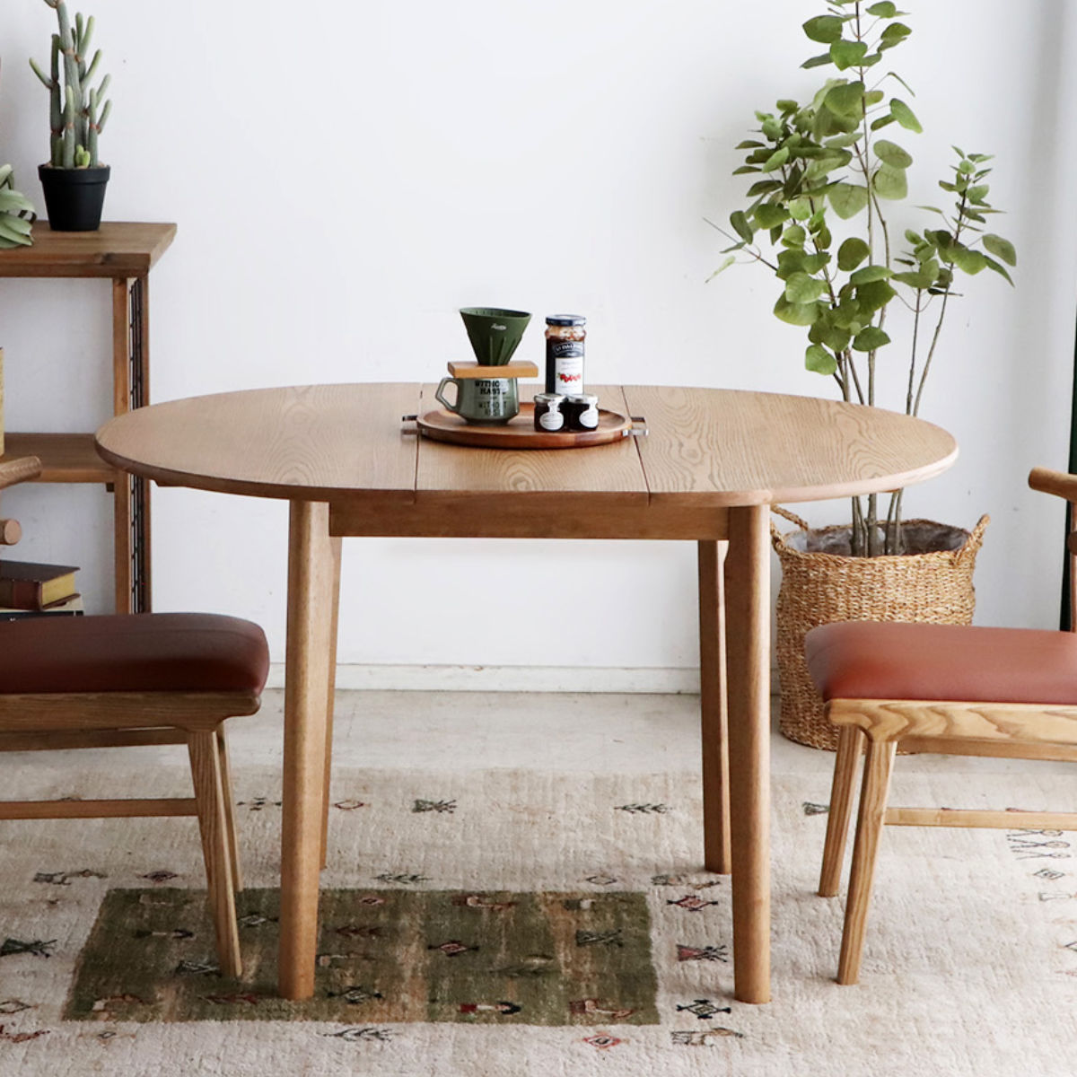 ダイニングテーブル 伸縮式 円型 90cm・120cm アルグ ( テーブル 食卓テーブル 丸 2人用 4人用 机 木製 楕円 円形 伸縮テーブル コンパクト 天然木 天板 伸長 エクステンションテーブル ダイニング 食卓 おしゃれ 省スペース )