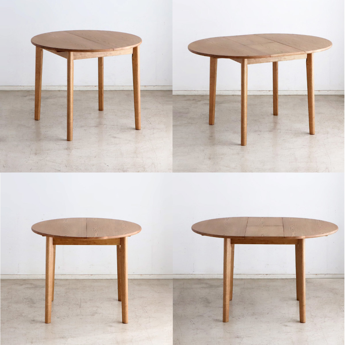 ダイニングテーブル 伸縮式 円型 90cm・120cm アルグ ( テーブル 食卓テーブル 丸 2人用 4人用 机 木製 楕円 円形 伸縮テーブル コンパクト 天然木 天板 伸長 エクステンションテーブル ダイニング 食卓 おしゃれ 省スペース )