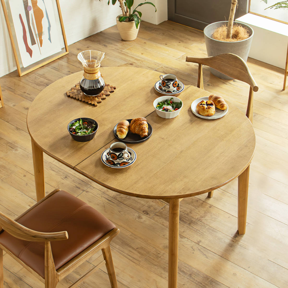 ダイニングテーブル 伸縮式 楕円型 120cm・150cm アルグ ( テーブル 食卓テーブル 丸 2人用 4人用 机 木製 楕円 円形 伸縮テーブル 天然木 天板 伸長 エクステンションテーブル ダイニング 食卓 おしゃれ 省スペース )