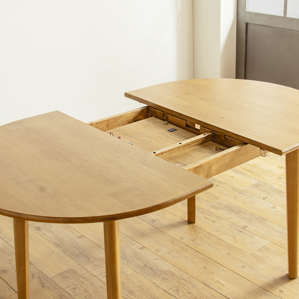 ダイニングテーブル 伸縮式 楕円型 120cm・150cm アルグ ( テーブル 食卓テーブル 丸 2人用 4人用 机 木製 楕円 円形 伸縮テーブル 天然木 天板 伸長 エクステンションテーブル ダイニング 食卓 おしゃれ 省スペース )