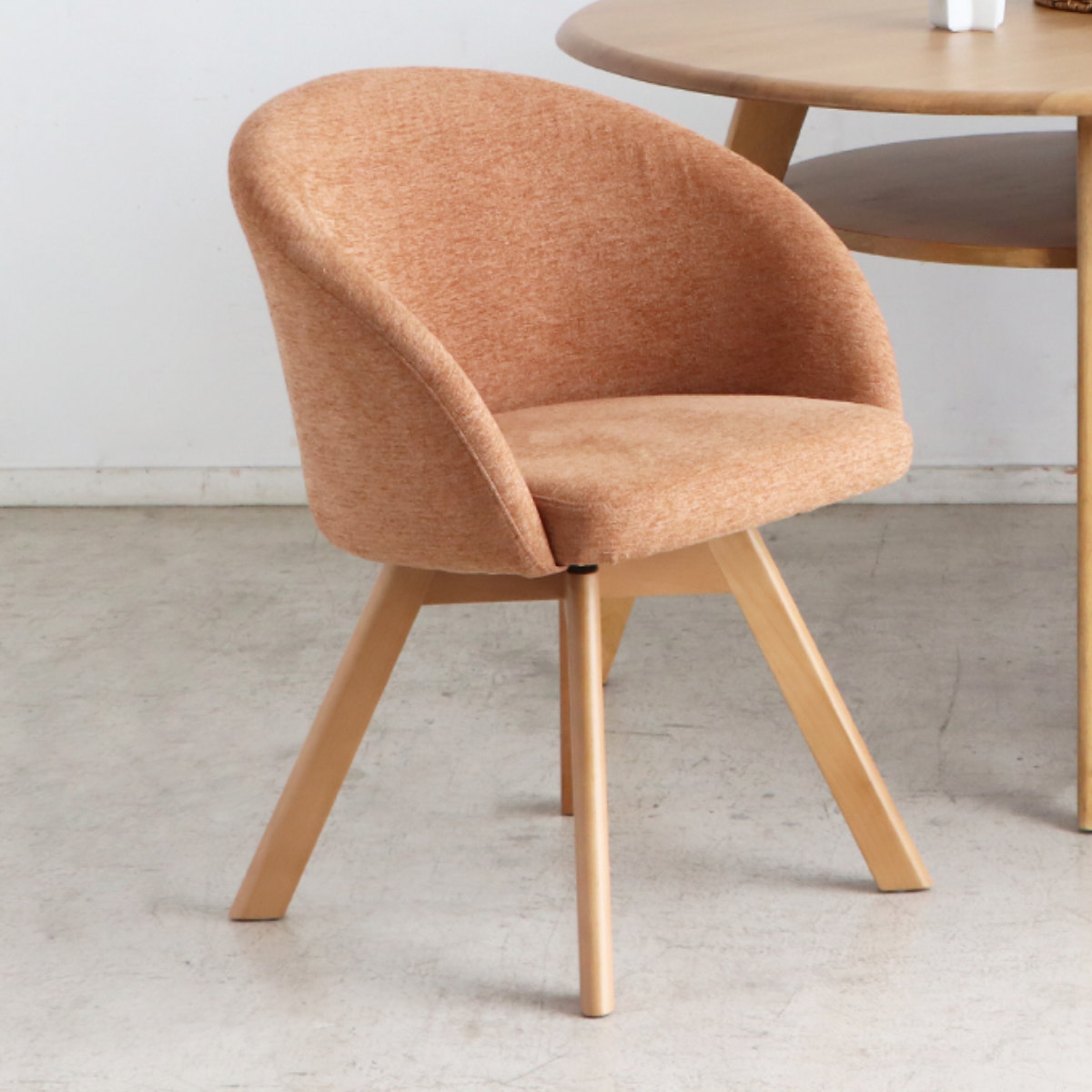 ダイニングチェア 座面高42cm ラウンドチェア マルク ( 回転 食卓椅子 チェア チェアー イス 椅子 いす 肘付き ダイニング 木製 ファブリック 食卓 リビング おしゃれ リビングチェア リビングチェアー ) 【オレンジ】 オレンジ