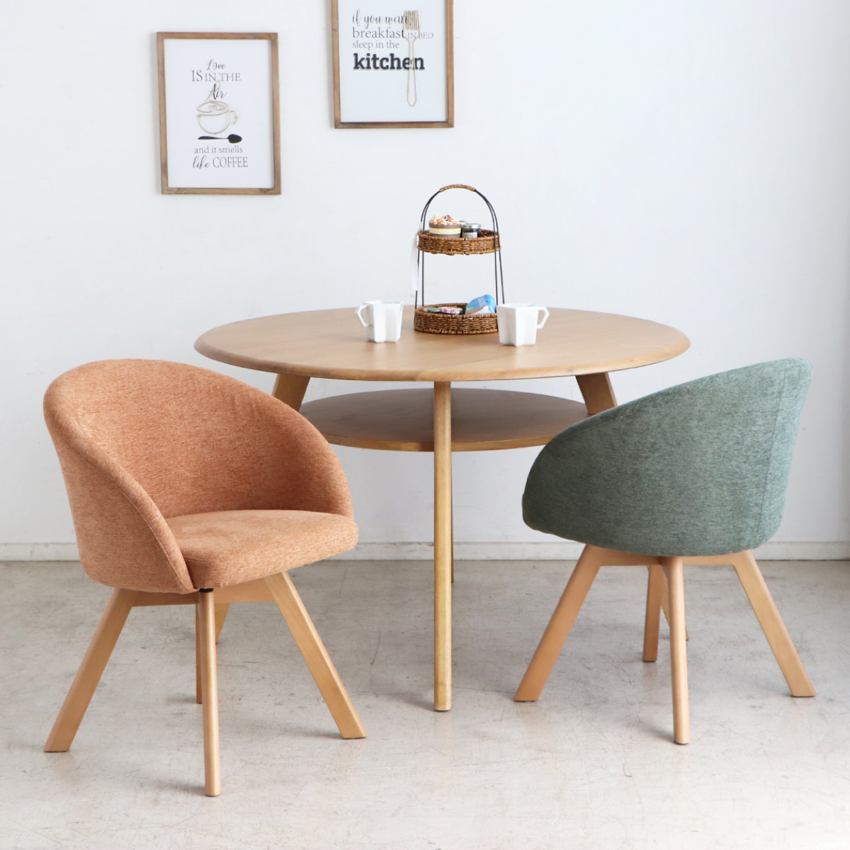 ダイニングチェア 座面高42cm ラウンドチェア マルク ( 回転 食卓椅子 チェア チェアー イス 椅子 いす 肘付き ダイニング 木製 ファブリック 食卓 リビング おしゃれ リビングチェア リビングチェアー ) 【オレンジ】 オレンジ