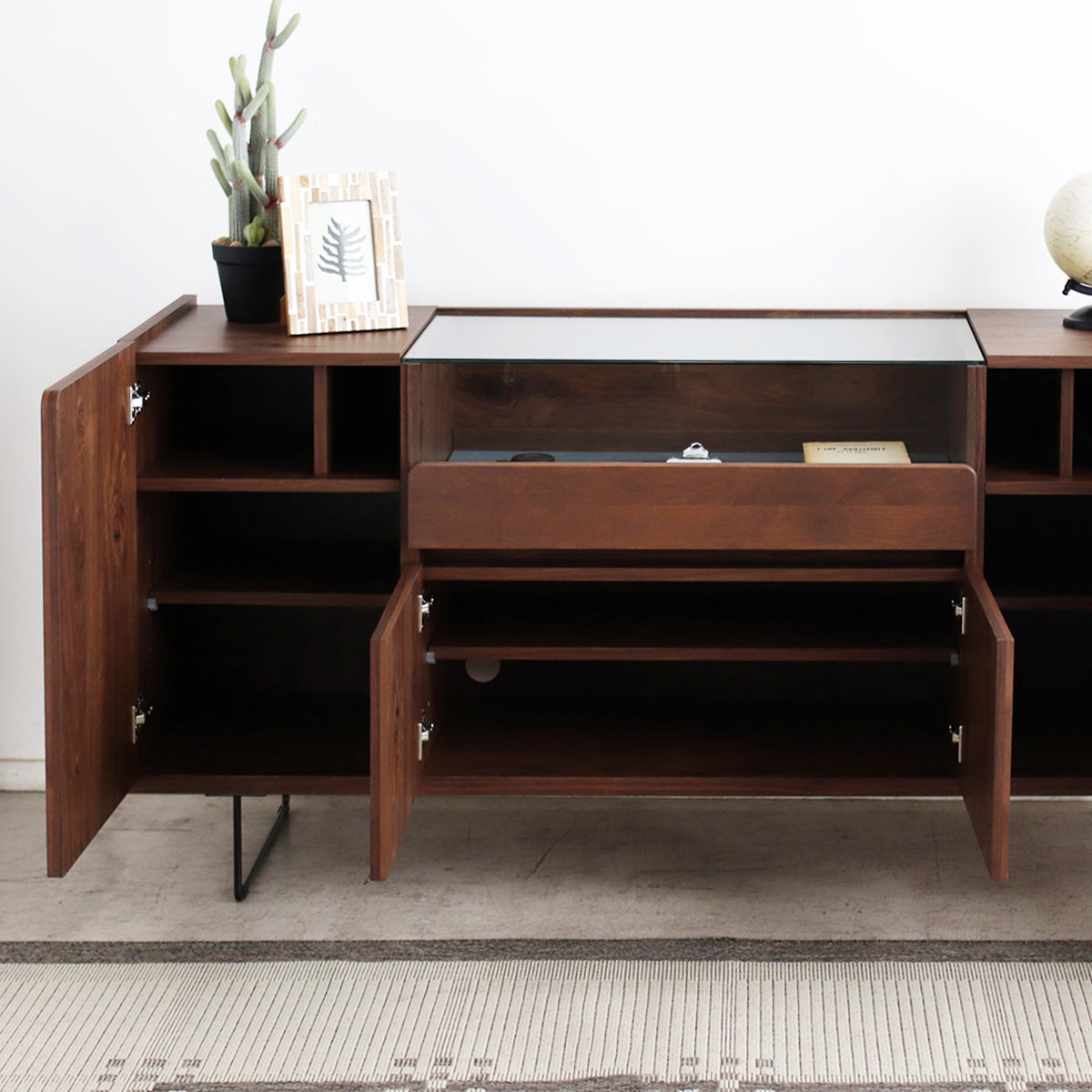 キャビネット 幅149.5cm ガラスケース コレクション ( ラック 棚 シェルフ 飾り棚 ディスプレイ 日本製 完成品 可動棚 お掃除ロボット対応 家具 スライド棚 ブラウン ナチュラル ) 【ブラウン】 ブラウン