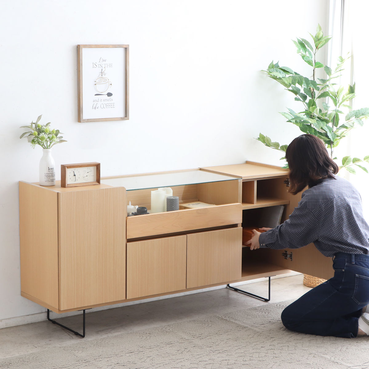 キャビネット 幅149.5cm ガラスケース コレクション ( ラック 棚 シェルフ 飾り棚 ディスプレイ 日本製 完成品 可動棚 お掃除ロボット対応 家具 スライド棚 ブラウン ナチュラル ) 【ブラウン】 ブラウン