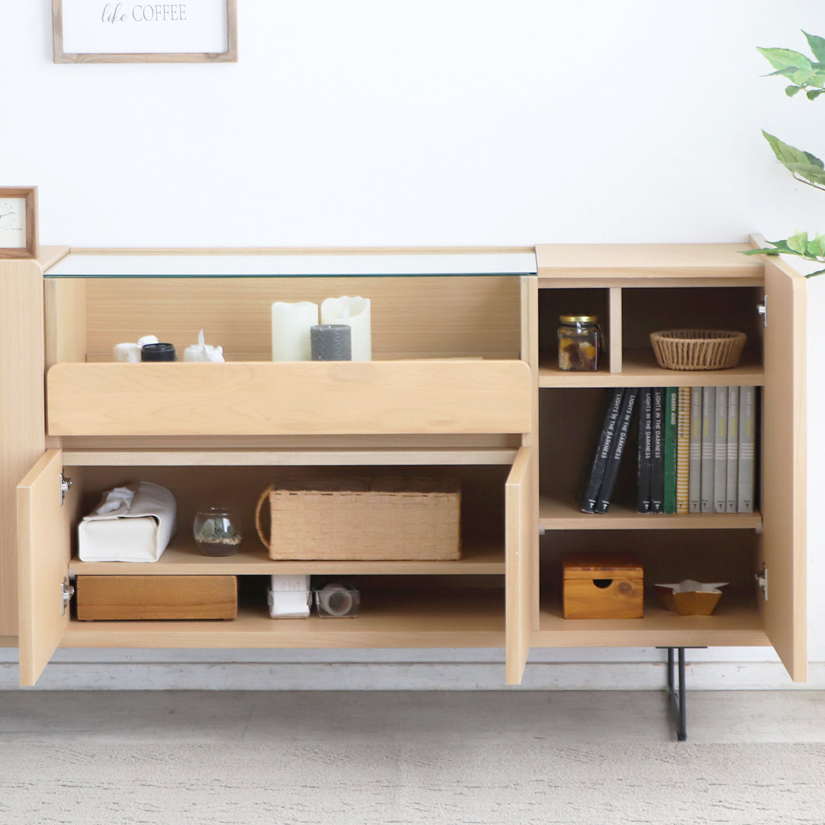 キャビネット 幅149.5cm ガラスケース コレクション ( ラック 棚 シェルフ 飾り棚 ディスプレイ 日本製 完成品 可動棚 お掃除ロボット対応 家具 スライド棚 ブラウン ナチュラル ) 【ブラウン】 ブラウン