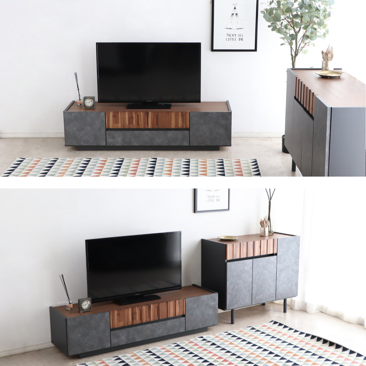 テレビ台 幅140cm ローボード コンクリート調 アカシア材 モダンデザイン ( TV台 テレビボード AVラック 収納 ラック 棚 リビングボード 家具 引出し モルタル調 58型対応 スタイリッシュ )