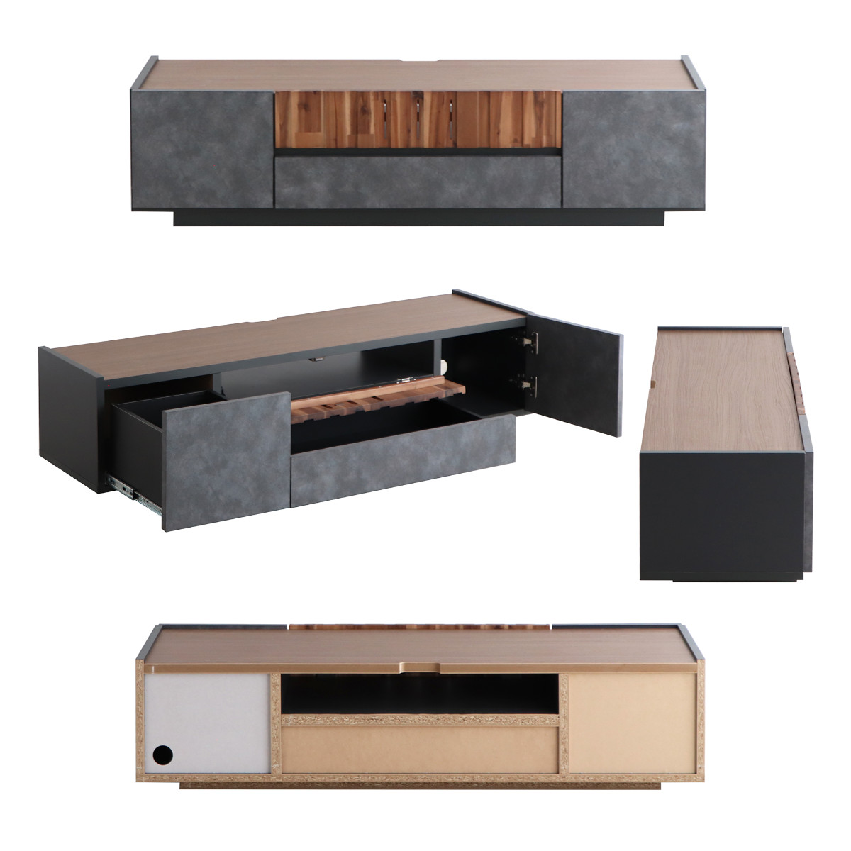 テレビ台 幅140cm ローボード コンクリート調 アカシア材 モダンデザイン ( TV台 テレビボード AVラック 収納 ラック 棚 リビングボード 家具 引出し モルタル調 58型対応 スタイリッシュ )