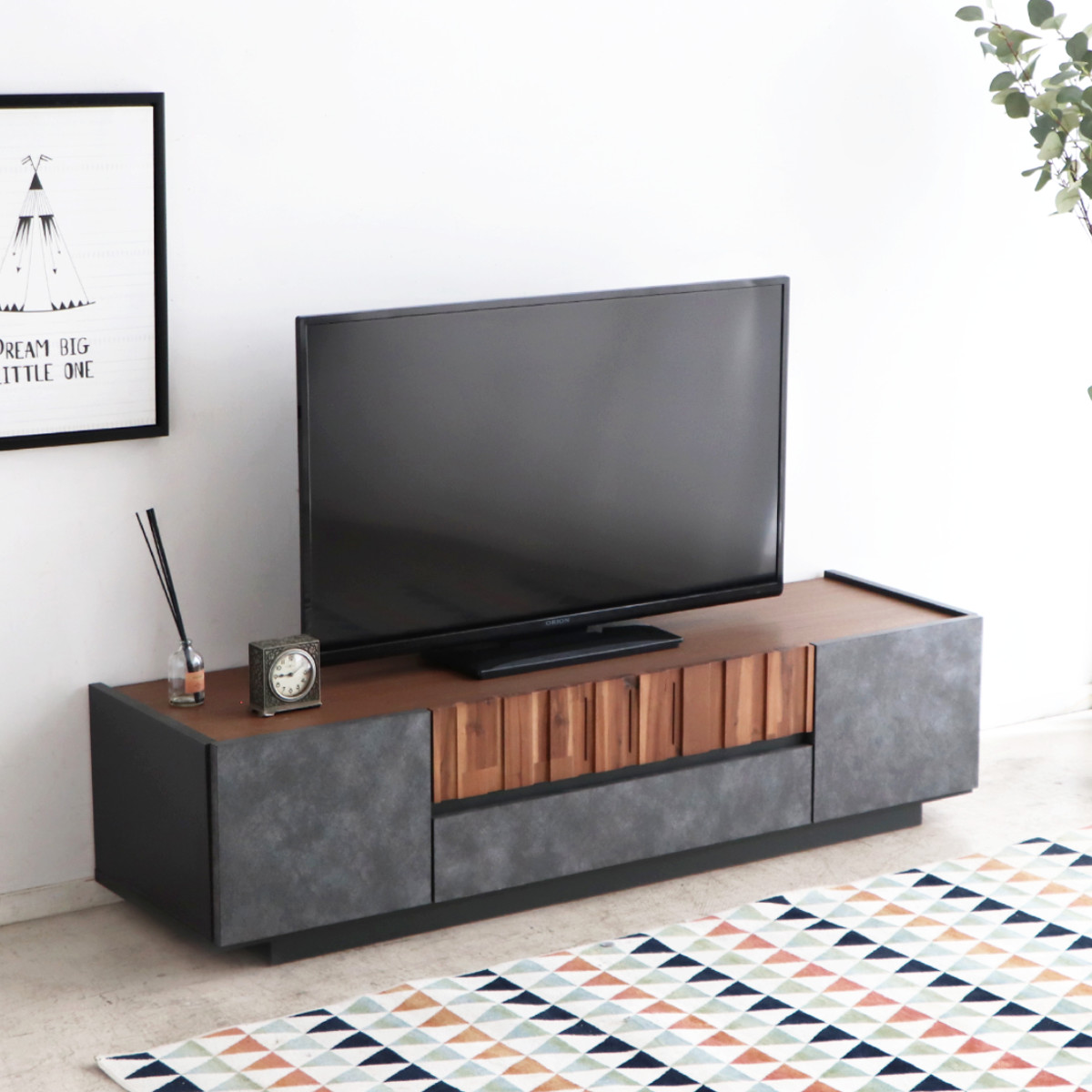 テレビ台 幅140cm ローボード コンクリート調 アカシア材 モダンデザイン ( TV台 テレビボード AVラック 収納 ラック 棚 リビングボード 家具 引出し モルタル調 58型対応 スタイリッシュ )