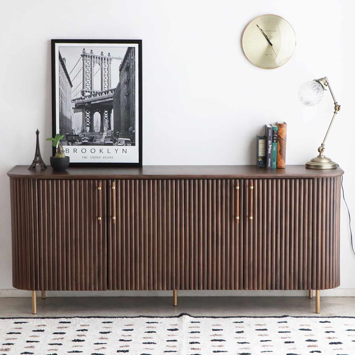 サイドボード 幅180cm 天然木 じゃばら風 ゴールド脚 – ハウジー