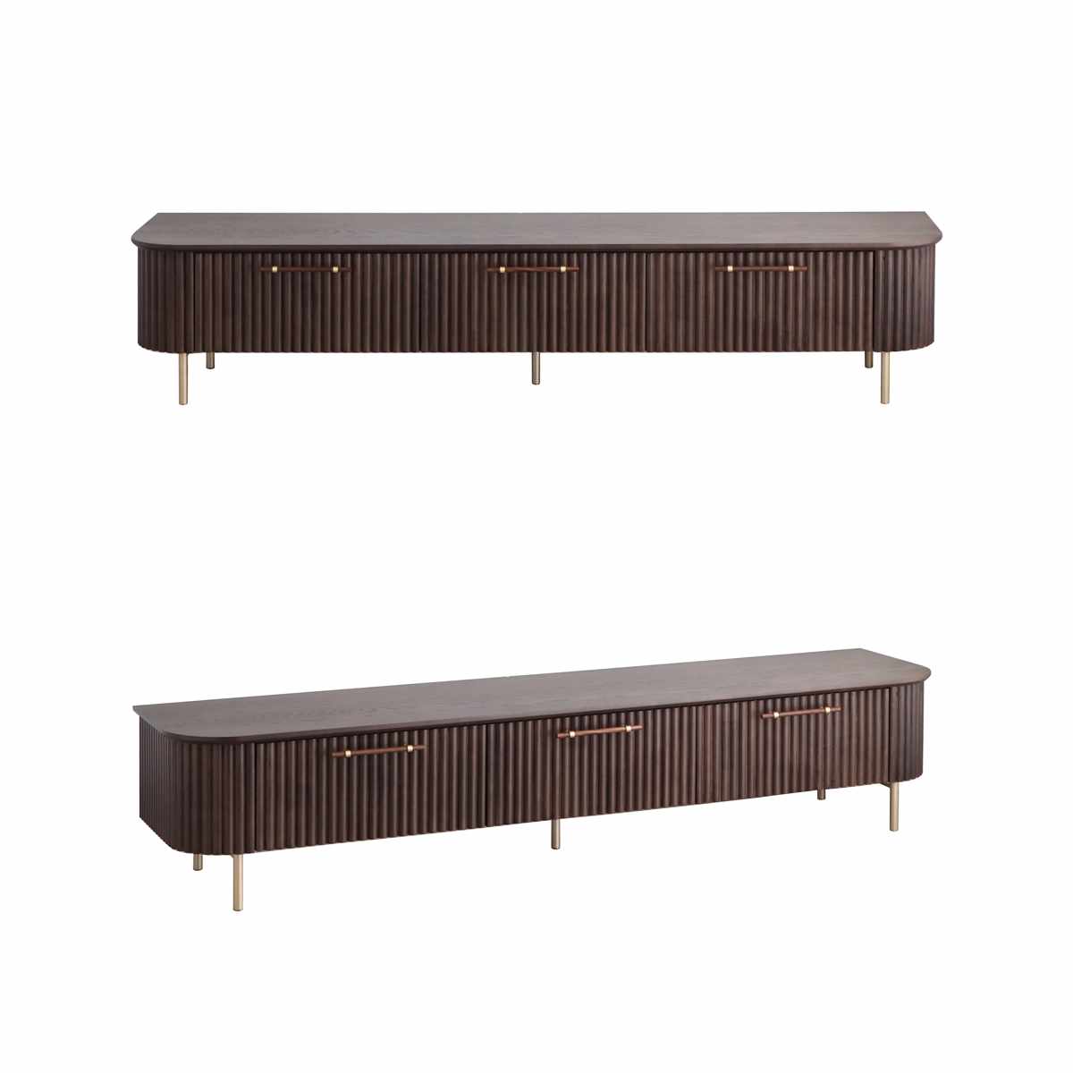 テレビ台 幅200cm 天然木 じゃばら風 ゴールド脚 ( ロペス TV台 テレビボード AVラック 収納 ラック 棚 リビングボード 木製 家具 引出し ブラウン 大型テレビ 80型対応 )