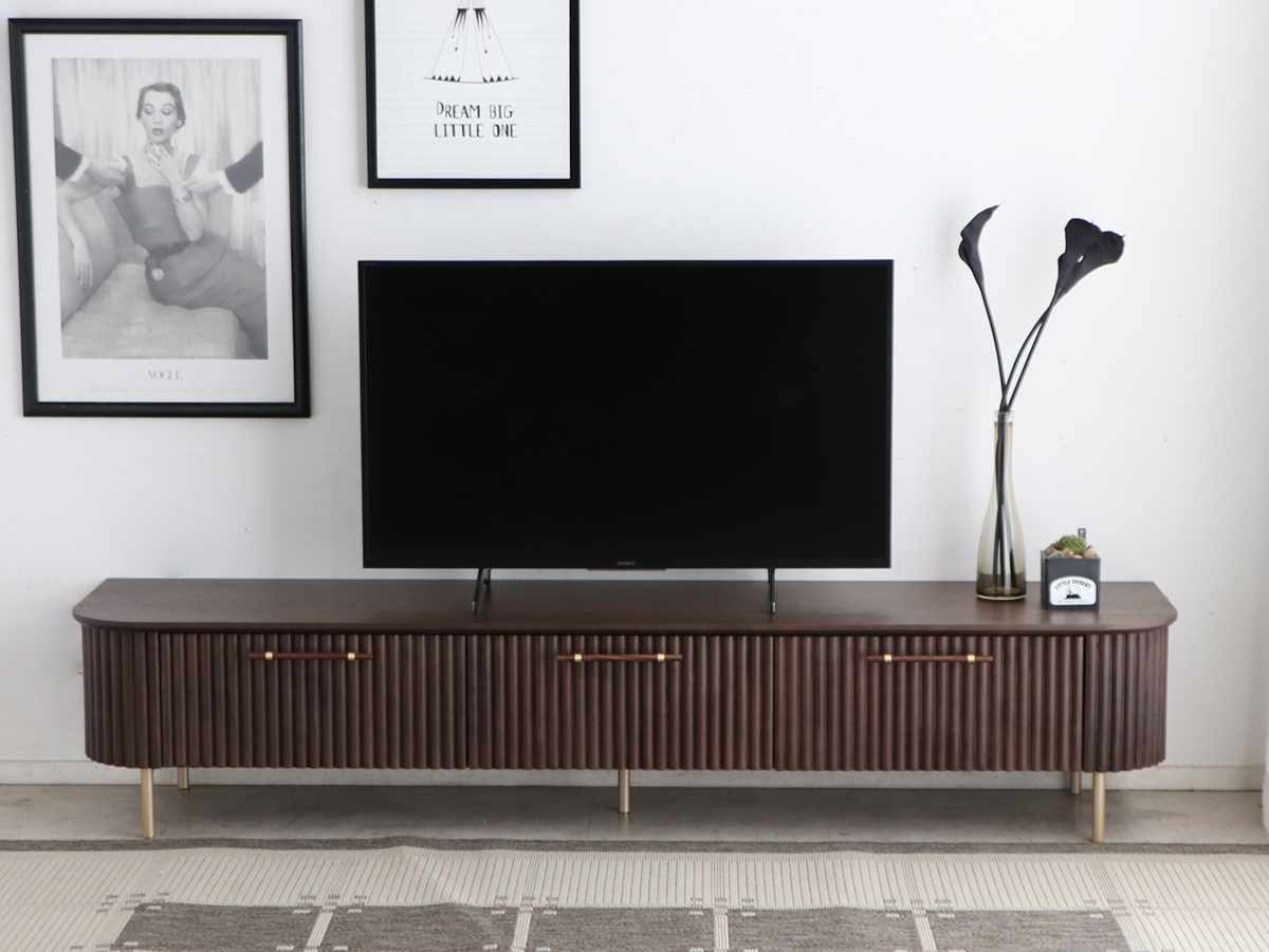 テレビ台 幅200cm 天然木 じゃばら風 ゴールド脚 ( ロペス TV台 テレビボード AVラック 収納 ラック 棚 リビングボード 木製 家具 引出し ブラウン 大型テレビ 80型対応 )