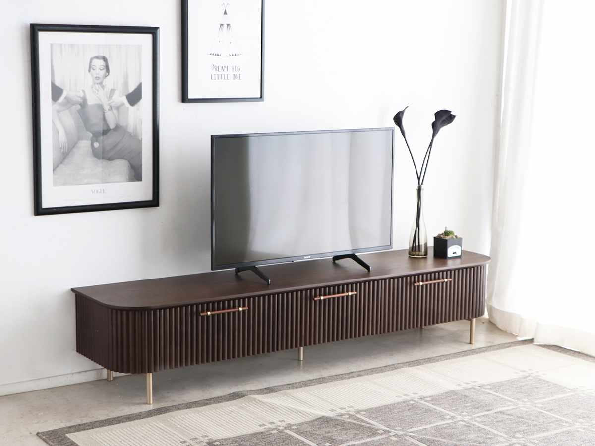 テレビ台 幅200cm 天然木 じゃばら風 ゴールド脚 ( ロペス TV台 テレビボード AVラック 収納 ラック 棚 リビングボード 木製 家具 引出し ブラウン 大型テレビ 80型対応 )