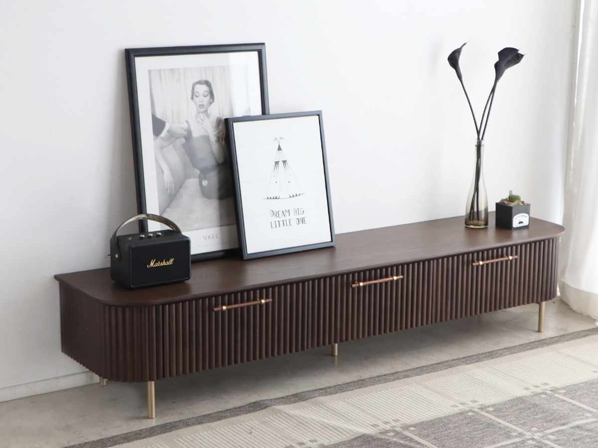 テレビ台 幅200cm 天然木 じゃばら風 ゴールド脚 ( ロペス TV台 テレビボード AVラック 収納 ラック 棚 リビングボード 木製 家具 引出し ブラウン 大型テレビ 80型対応 )