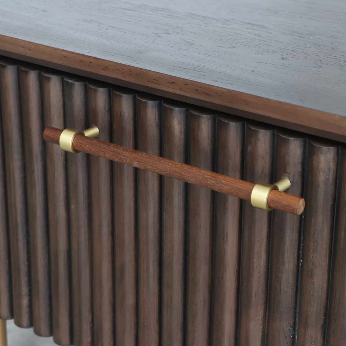 テレビ台 幅200cm 天然木 じゃばら風 ゴールド脚 ( ロペス TV台 テレビボード AVラック 収納 ラック 棚 リビングボード 木製 家具 引出し ブラウン 大型テレビ 80型対応 )