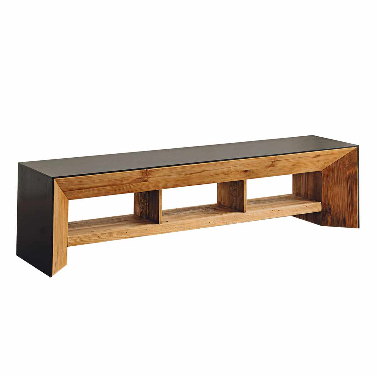 テレビ台 幅180cm ローボード 天然木 完成品 オーク パイン ( 80型対応 テレビボード ヴィンテージ調 脚付き 収納 ラック 木目 ブラック 大型 オープン シェルフ )