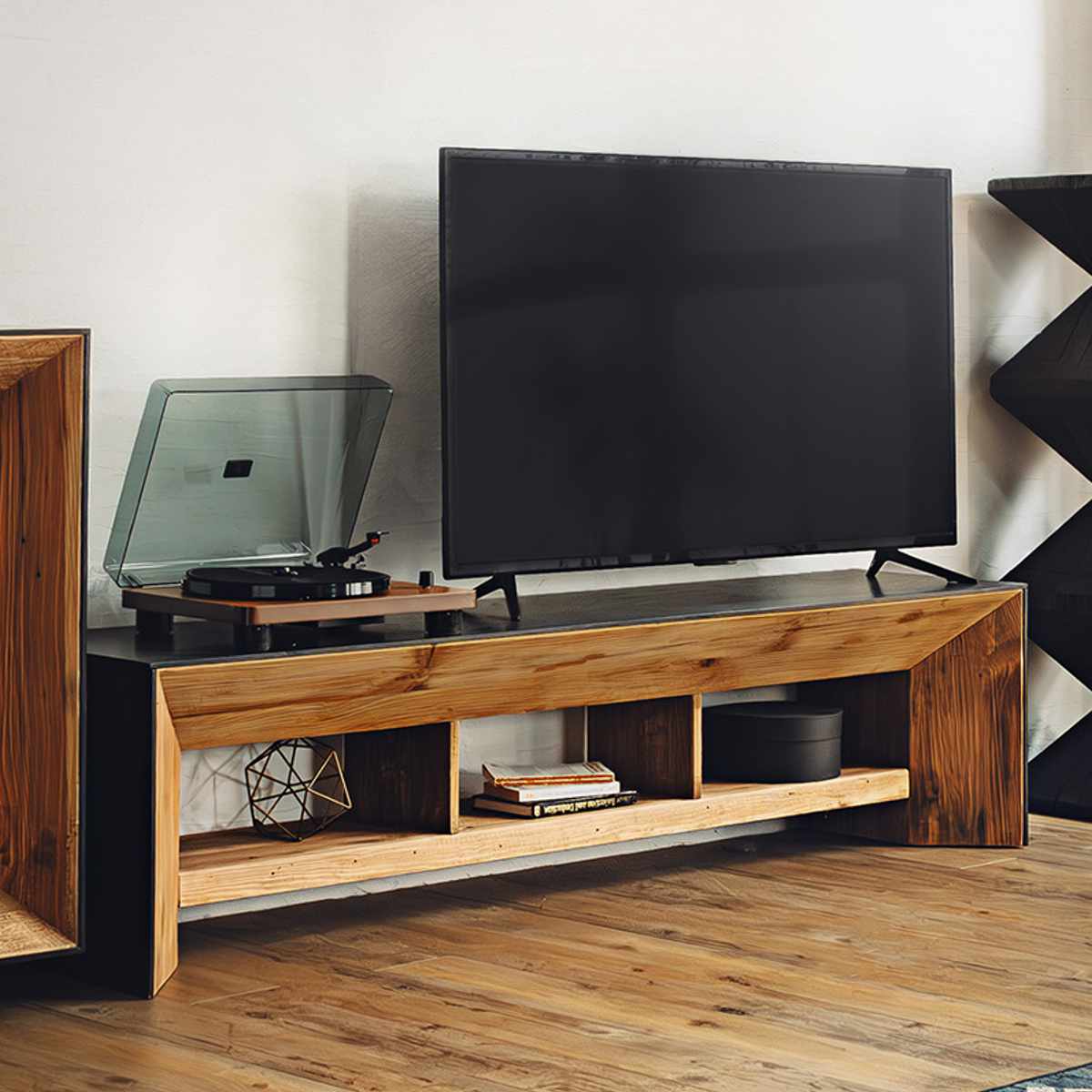 テレビ台 幅180cm ローボード 天然木 完成品 オーク パイン ( 80型対応 テレビボード ヴィンテージ調 脚付き 収納 ラック 木目 ブラック 大型 オープン シェルフ )