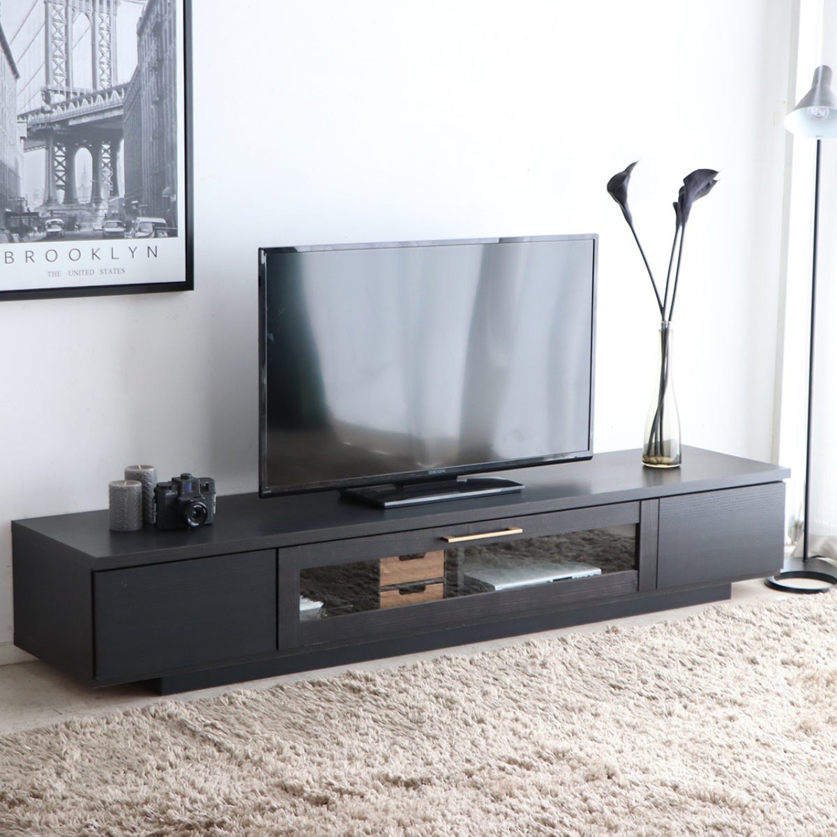 テレビ台 幅180cm ジェイク ローボード 完成品 日本製 ( 80型対応 テレビボード 木目調 引き出し スライドレール リビングボード リモコンOK フロート風 収納 ガラス コード穴 ブラウン ナチュラル ブラック ) 【ナチュラル】 ナチュラル