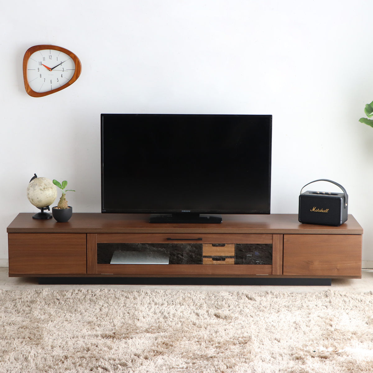 テレビ台 幅180cm ジェイク ローボード 完成品 日本製 ( 80型対応 テレビボード 木目調 引き出し スライドレール リビングボード リモコンOK フロート風 収納 ガラス コード穴 ブラウン ナチュラル ブラック ) 【ナチュラル】 ナチュラル