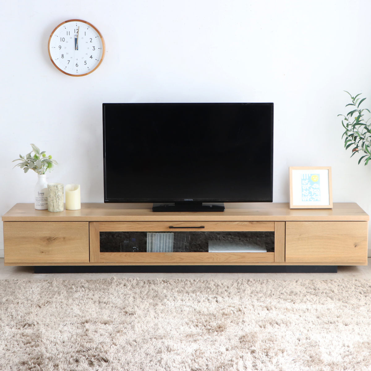 テレビ台 幅180cm ジェイク ローボード 完成品 日本製 ( 80型対応 テレビボード 木目調 引き出し スライドレール リビングボード リモコンOK フロート風 収納 ガラス コード穴 ブラウン ナチュラル ブラック ) 【ナチュラル】 ナチュラル