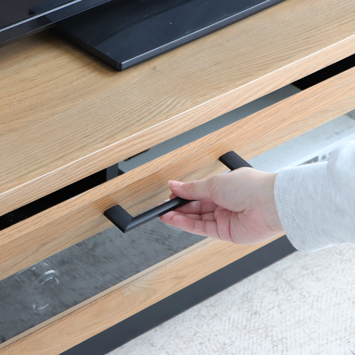 テレビ台 幅200cm ジェイク ローボード 完成品 日本製 ( 80型対応 テレビボード 木目調 引き出し スライドレール リビングボード リモコンOK フロート風 収納 ガラス コード穴 ブラウン ナチュラル ブラック ) 【ナチュラル】 ナチュラル