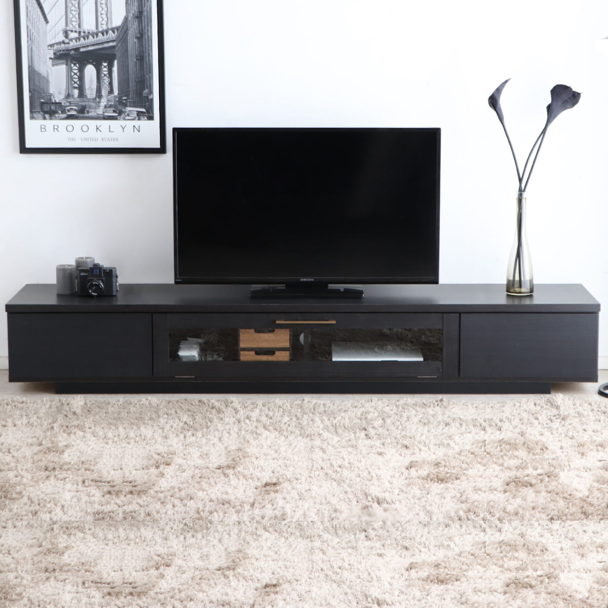 テレビ台 幅200cm ジェイク ローボード 完成品 日本製 ( 80型対応 テレビボード 木目調 引き出し スライドレール リビングボード リモコンOK フロート風 収納 ガラス コード穴 ブラウン ナチュラル ブラック ) 【ナチュラル】 ナチュラル