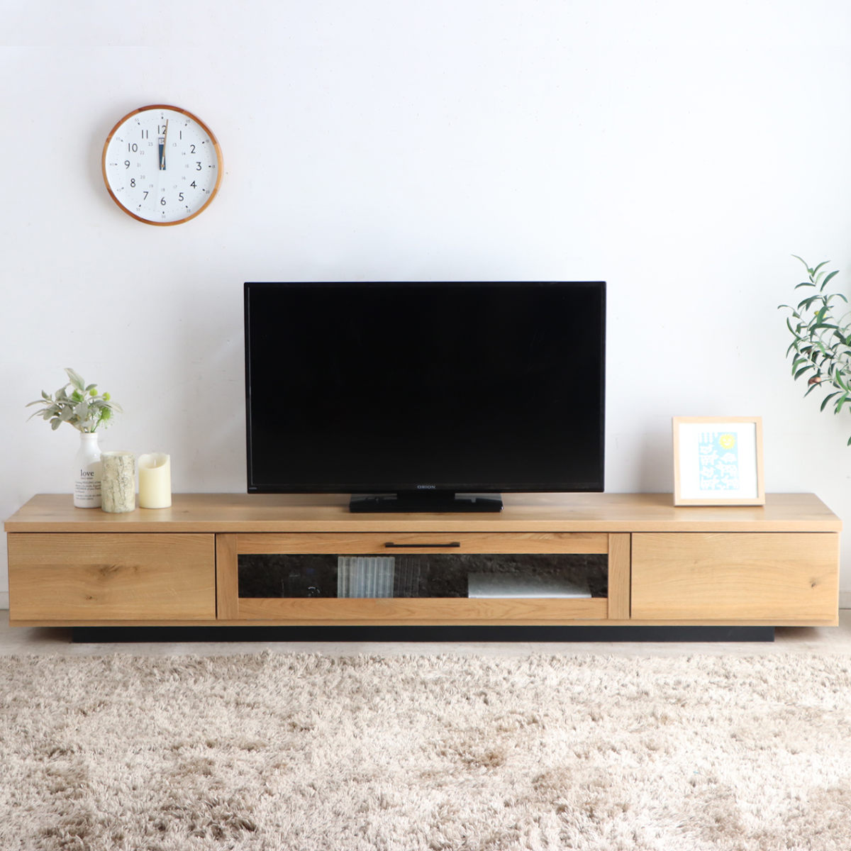 テレビ台 幅200cm ジェイク ローボード 完成品 日本製 ( 80型対応 テレビボード 木目調 引き出し スライドレール リビングボード リモコンOK フロート風 収納 ガラス コード穴 ブラウン ナチュラル ブラック ) 【ナチュラル】 ナチュラル