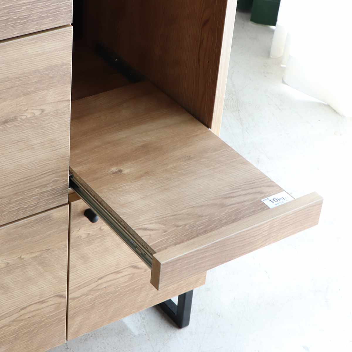 キッチンカウンター 幅104.7cm ステンレス 天板 木目調 日本製 完成品 ( スライド棚 家電収納 キッチン収納 引き出し 3段 脚付き フルスライドレール 木目 炊飯器 電気ポット 引出 ステンレス天板 作業台 コード穴 )